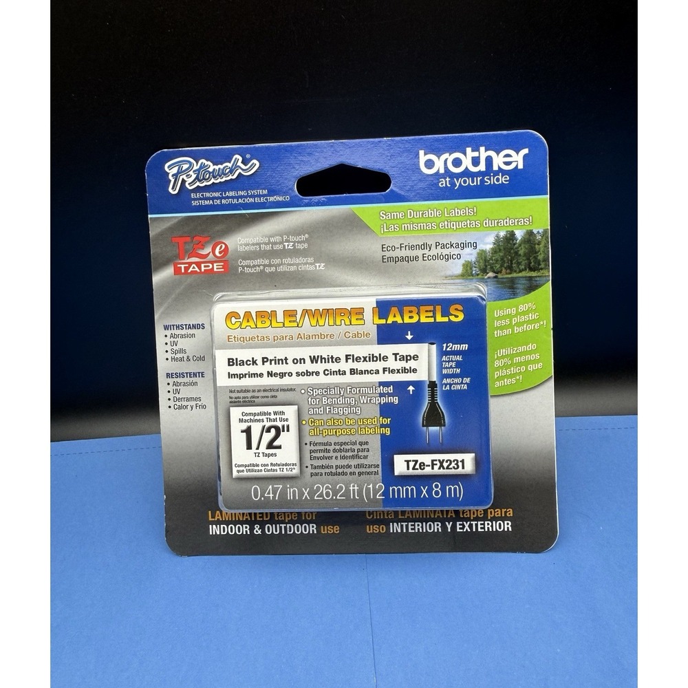 Brother P-Touch‎ TZe-FX231  (12mm x 8m) Laminated Cable Wire Labeling Tape New